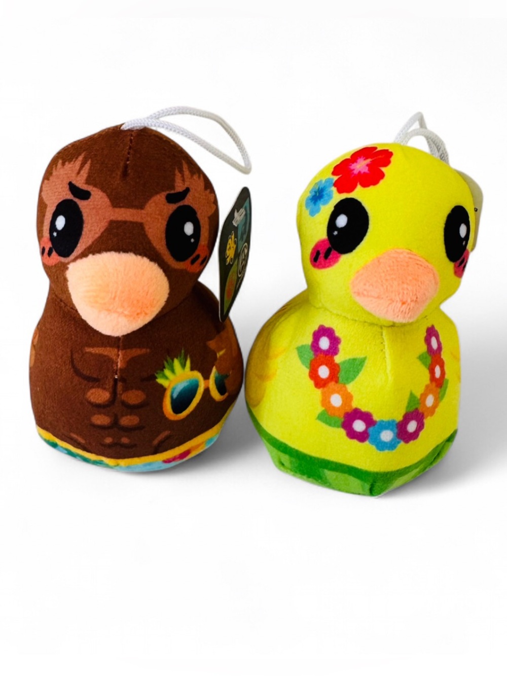 Lot Of 2 Dressed Up Duck Plush - Tropical Luau Ducks Hawaii Theme Toy 4 Inch NEW